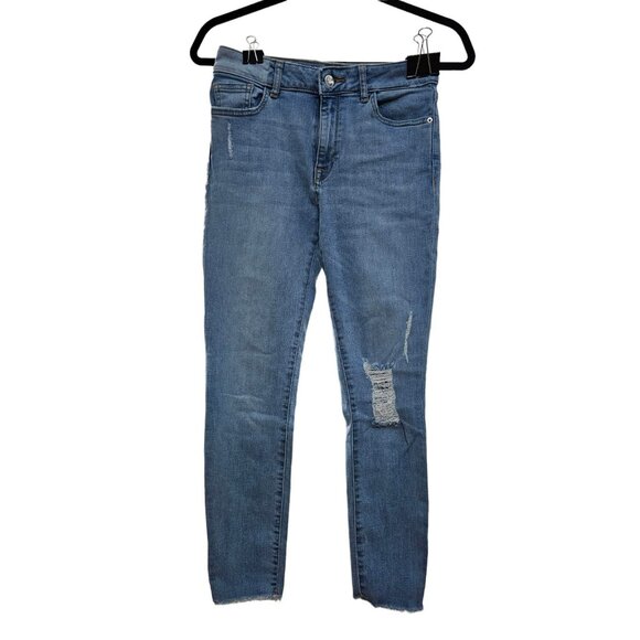 DL1961 Jeans Women Sz 26 Blue Instaslim Ankle Mid-Rise Distressed Thrashed - Picture 2 of 15